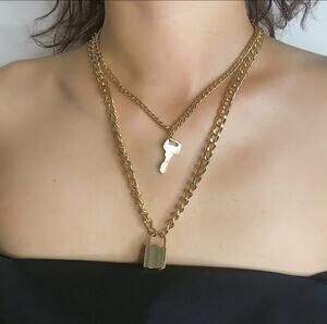 Gold Lock & Key Chunky Necklace (Clearance No Offer Accepted)